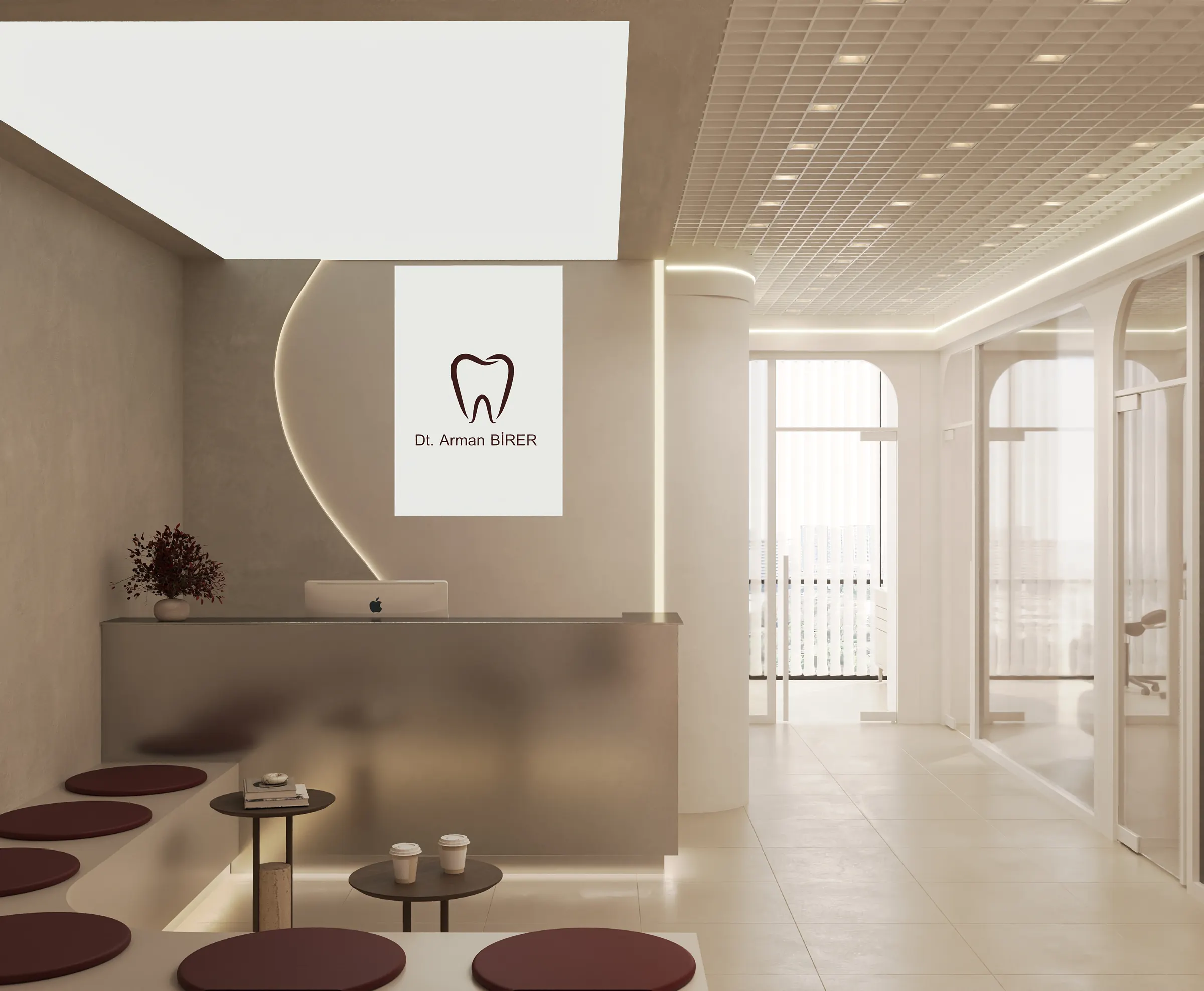 Klinik karşılama alanı, Dt. Arman Birer tabelası
